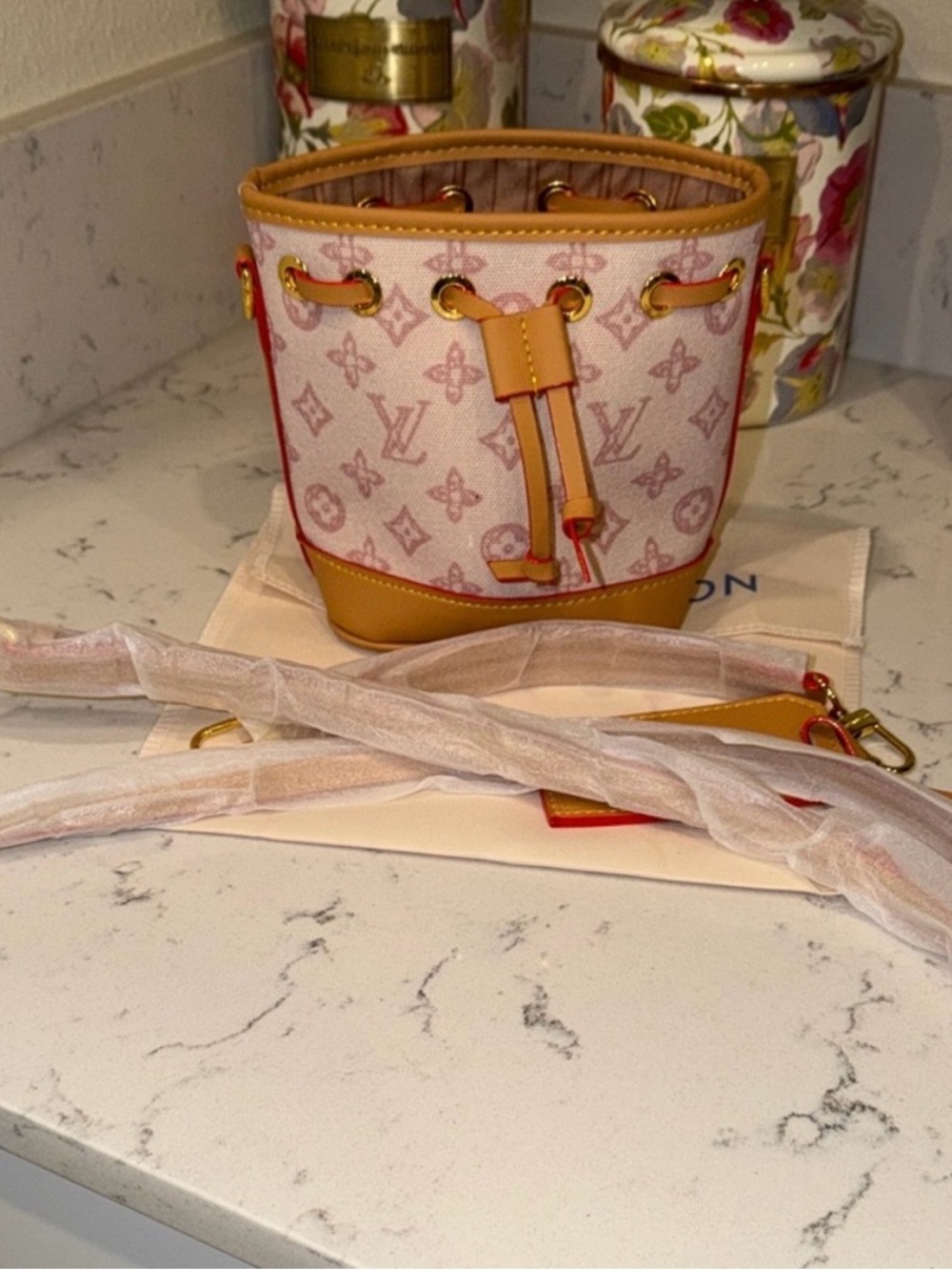 Pink Monogram Mini Bucket Crossbody Bag